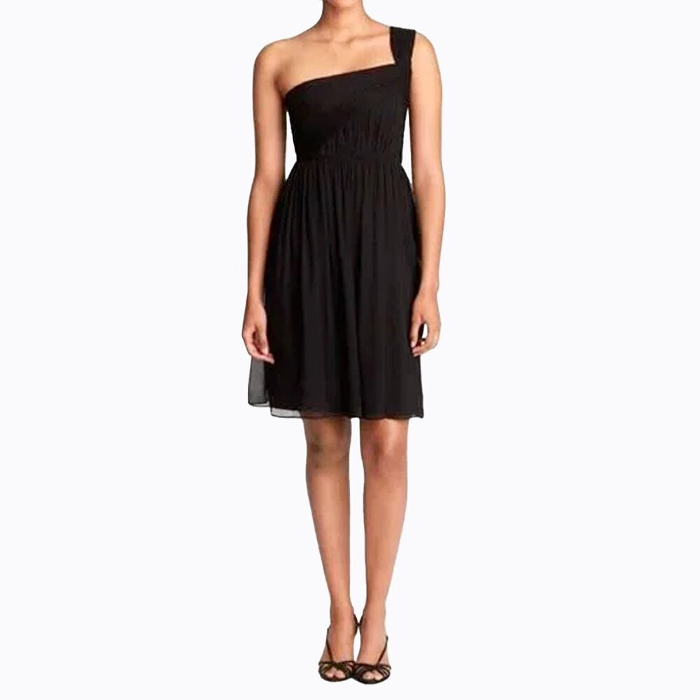 J. Crew Black Silk Chiffon One Shoulder Dress 4P Sheer Y2K 90s Whimsigoth LBD